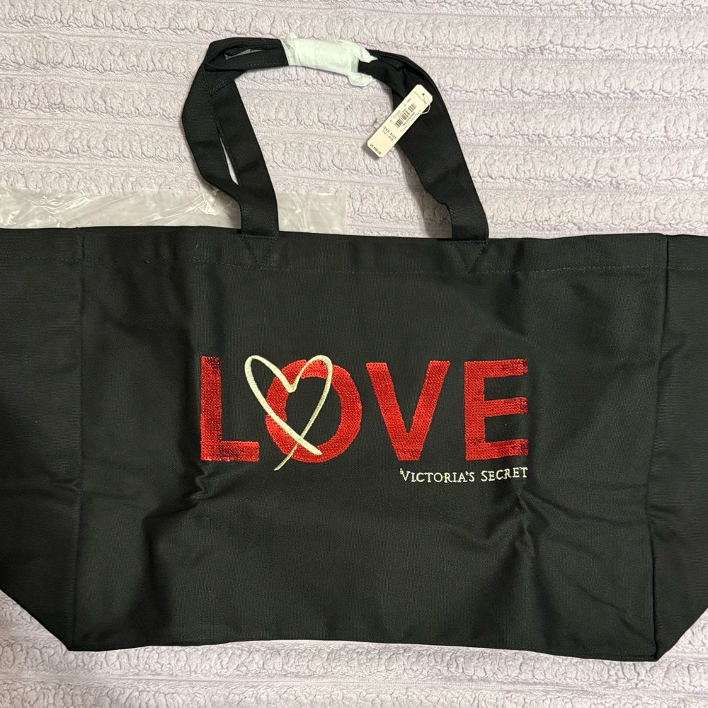 Victoria's Secret Black Tote with Red LOVE Accent